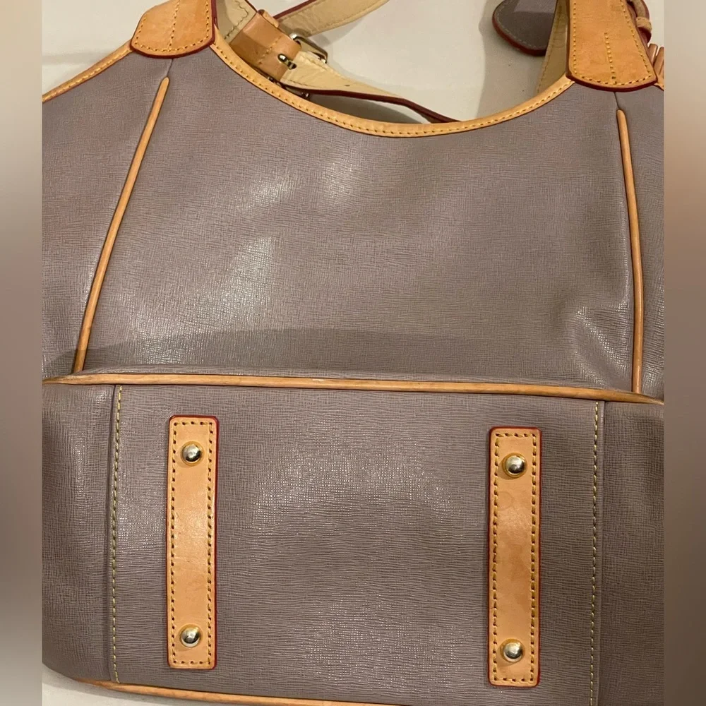 Dooney and Bourke gray & tan leather double strap zipper tassel shoulder bag - Picture 10 of 16